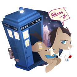 Size: 800x800 | Tagged: safe, artist:raichi, derpibooru import, doctor whooves, 3d glasses, allons-y, cyberman, doctor who, tardis, weeping angel