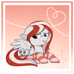 Size: 1280x1280 | Tagged: safe, artist:inkie-heart, oc, oc only, pegasus, pony, clothes, socks, solo, striped socks, tongue out