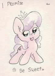 Size: 665x920 | Tagged: safe, artist:slightlyshade, derpibooru import, diamond tiara, blatant lies, cute, diamondbetes, promise, solo, traditional art