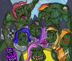 Size: 1199x1024 | Tagged: safe, artist:warboss, derpibooru import, crossover, logo parody, mane six opening poses, my little x, ohgodwhat, ork, orks in the comments, waaagh!, warhammer (game), warhammer fantasy, watermark