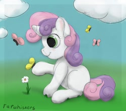 Size: 1280x1132 | Tagged: safe, artist:ratwhiskers, derpibooru import, sweetie belle, butterfly, solo