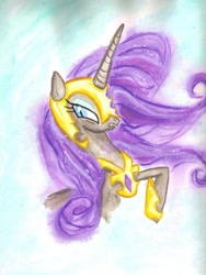 Size: 1024x1361 | Tagged: safe, artist:lightningchaser, derpibooru import, nightmare rarity, solo, traditional art