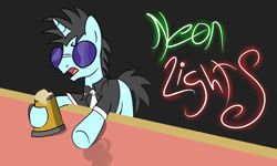 Size: 1024x614 | Tagged: safe, artist:lamb-of-god-46, neon lights, rising star, cider, solo