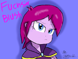 Size: 1024x768 | Tagged: safe, artist:mildockart, fuchsia blush, equestria girls, rainbow rocks, background human, frown, looking at you, signature, solo