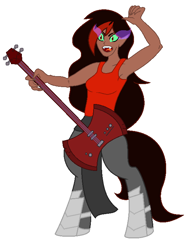 Size: 582x752 | Tagged: safe, artist:unoriginai, derpibooru import, oc, oc only, oc:annie, oc:obsidia, satyr, adventure time, axe, bass guitar, guitar, marceline, musical instrument, offspring, parent:king sombra, parent:queen umbra, solo