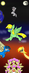 Size: 950x2400 | Tagged: safe, artist:ichibangravity, derpibooru import, sunny rays, oc, oc only, oc:apogee (viva reverie), oc:measuruler, oc:triangle mare, oc:viva reverie, earth pony, pegasus, pony, background pony, chest fluff, door, ear fluff, female, immatoonlink, it burns burns burns, long neck, male, mare, multeity, nope.avi, space, stallion, tongue out, unshorn fetlocks, very hot, wat