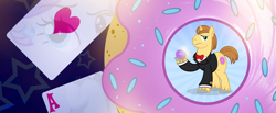 Size: 900x372 | Tagged: safe, artist:pixelkitties, derpibooru import, donut joe, casino royale, con mane, donut