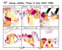 Size: 1600x1300 | Tagged: safe, artist:jessy, derpibooru import, edit, apple bloom, scootaloo, sweetie belle, oc, oc:anon, colored, cute, cutie mark crusaders, diasweetes, doing loving things, harem, implied foalcon, meme, polygamy, this will end in jail time, waifu