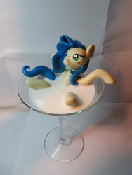 Size: 774x1032 | Tagged: safe, artist:earthenpony, oc, oc only, oc:milky way, pony, bathing, cup of pony, custom, female, glass, mare, martini, milk, pun, sculpture