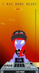 Size: 1976x3675 | Tagged: safe, artist:negaren, derpibooru import, oc, oc only, pony, akai, musical instrument, rap, sampler, snapback, solo, top gun hat, top sun