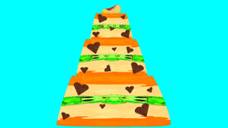 Size: 640x360 | Tagged: safe, artist:notsofrequentuser, edit, chickadee, ms. harshwhinny, ms. peachbottom, cake, cookie, heart, peach, simple background