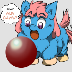 Size: 1500x1500 | Tagged: safe, artist:ryunnosuke, derpibooru import, fluffy pony, ball, fluffy pony foal, solo, tail wag