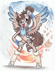 Size: 900x1157 | Tagged: safe, artist:oriwhitedeer, derpibooru import, alicorn, pony, semi-anthro, air, crossover, earth, fire, korra, ponified, solo, the legend of korra, traditional art, water