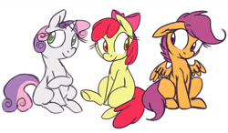 Size: 1024x600 | Tagged: safe, artist:tokipeach, derpibooru import, apple bloom, scootaloo, sweetie belle, cutie mark crusaders, simple background