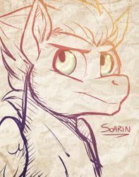 Size: 708x900 | Tagged: safe, artist:howlingvoice, soarin', pegasus, pony, bust, male, portrait, sketch, solo, stallion