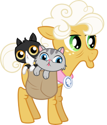 Size: 6904x8101 | Tagged: safe, artist:gezawatt, derpibooru import, goldie delicious, cat, earth pony, pony, pinkie apple pie, :p, absurd resolution, animal, bag, female, goldie delicious' cats, mare, silly, simple background, solo, tongue out, transparent background, vector