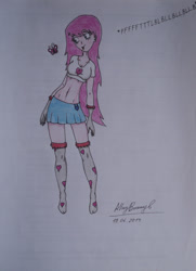 Size: 1024x1412 | Tagged: safe, artist:alloybrony, derpibooru import, oc, oc only, oc:fluffle puff, human, belly button, breasts, busty fluffle puff, female, humanized, solo, traditional art