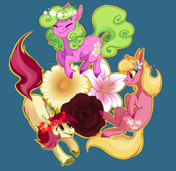 Size: 800x782 | Tagged: safe, artist:sutexii, derpibooru import, daisy, flower wishes, lily, lily valley, roseluck, floral head wreath, flower, flower trio, lily (flower), rose, unshorn fetlocks