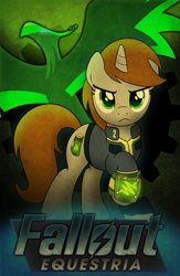 Size: 3375x5175 | Tagged: safe, artist:drawponies, oc, oc only, oc:littlepip, oc:pyrelight, balefire phoenix, phoenix, pony, unicorn, fallout equestria, clothes, fanfic, fanfic art, female, hooves, horn, mare, pipbuck, text, vault suit