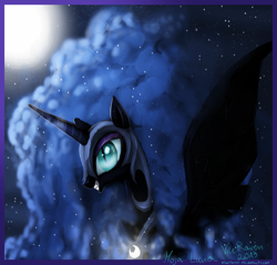 Size: 900x861 | Tagged: safe, artist:vongrell, derpibooru import, nightmare moon, mist, moon, solo