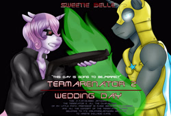 Size: 4000x2727 | Tagged: safe, artist:kdjade, derpibooru import, sweetie belle, anthro, changeling, absurd resolution, crossover, gun, m1887, royal guard, shotgun, sunglasses, terminator, terminator 2, weapon