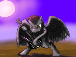 Size: 1024x768 | Tagged: safe, artist:godofsteak, derpibooru import, oc, oc only, oc:shred, pony, casted shadow, guitar, male, paint tool sai, shading, simple background, sketchlines visible, solo, spread wings, stallion, wings