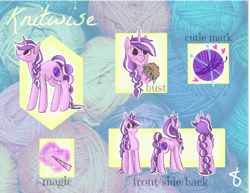 Size: 1024x790 | Tagged: safe, artist:candywater, derpibooru import, oc, oc only, oc:knitwise, reference sheet, solo