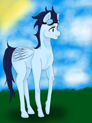 Size: 1024x1371 | Tagged: safe, artist:jordynthekiller, soarin', pegasus, pony, blue coat, blue mane, male, solo, stallion, wings