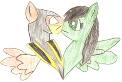 Size: 1216x816 | Tagged: safe, artist:5raptor5, derpibooru import, crossover, jade, mortal kombat, ponified, scorpion (mortal kombat), shipping, traditional art