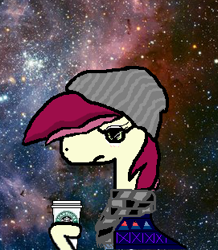 Size: 271x311 | Tagged: safe, artist:katsu, roseluck, clothes, glasses, hipster, scarf, solo, starbucks