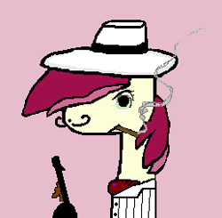 Size: 258x253 | Tagged: safe, artist:katsu, roseluck, hat, machine gun, mafia, moustache, solo