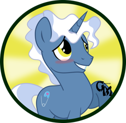 Size: 1024x1001 | Tagged: safe, artist:koonzypony, derpibooru import, pokey pierce, blushing, button