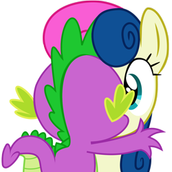 Size: 1044x1042 | Tagged: safe, artist:twilightpoint, derpibooru import, edit, bon bon, spike, sweetie drops, dragon, kissing, love, shipping, spikebon