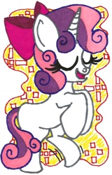 Size: 1074x1682 | Tagged: safe, artist:krazykari, sweetie belle, bow, solo, traditional art