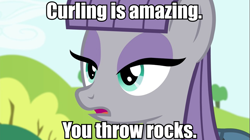 Size: 961x539 | Tagged: safe, maud pie, curling, image macro, meme, solo