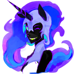 Size: 297x300 | Tagged: safe, artist:s0901, derpibooru import, nightmare moon, anthro, human facial structure, smiling, solo, wink