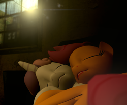 Size: 1920x1600 | Tagged: safe, artist:gergta, derpibooru import, scootaloo, sweetie belle, 3d, cuddling, female, gmod, lesbian, scootabelle, shipping, sleeping