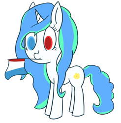 Size: 886x902 | Tagged: safe, artist:slimstyle, derpibooru import, oc, oc only, oc:flora prima, pony, unicorn, female, flag, france, french, frenchy-ponies, heterochromia, mare, mouth hold, solo