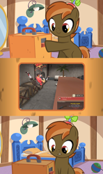 Size: 640x1080 | Tagged: safe, button mash, button's odd game, crazy legs, exploitable meme, meme, obligatory pony, scout, team fortress 2, tv meme