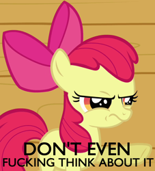 Size: 590x650 | Tagged: safe, derpibooru import, screencap, apple bloom, one bad apple, angry, pointing, vulgar