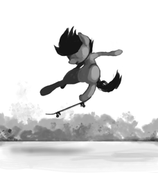 Size: 800x879 | Tagged: safe, artist:ninthsphere, derpibooru import, scootaloo, monochrome, skateboard, solo, wingless