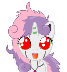 Size: 1024x1095 | Tagged: safe, artist:dtavs.exe, sweetie belle, sweetie bot, pony, robot, unicorn, bed mane, big eyes, female, filly, foal, hooves, horn, looking at you, messy mane, modified, open mouth, simple background, solo, transparent background