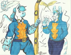 Size: 824x638 | Tagged: safe, artist:winter wright, derpibooru import, oc, oc only, oc:winter wright, anthro, anthro oc, draft pegasus, reflection, solo, traditional art