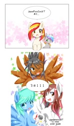 Size: 800x1364 | Tagged: safe, artist:nabebuta, oc, oc only, oc:poniko, oc:rokuchan, pony, countdown, japan ponycon, japanese, looking at you, microphone, one eye closed, spread wings, wings, wink