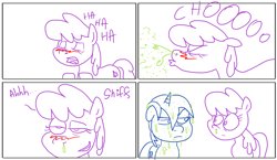 Size: 5050x2926 | Tagged: artist needed, safe, berry punch, berryshine, minuette, comic, gross, humor, lineart, mucus, nostrils, sneezing, sneezing fetish, snot