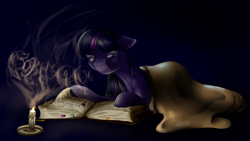 Size: 1920x1080 | Tagged: safe, artist:baldmoose, derpibooru import, twilight sparkle, book, candle, crying, glasses, implied death, solo