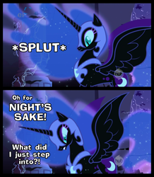 Size: 1330x1526 | Tagged: safe, derpibooru import, nightmare moon, caption, comic, toilet humor