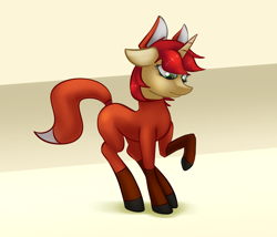 Size: 2416x2068 | Tagged: safe, artist:marsminer, oc, oc only, oc:velvet pastry, fox, clothes, costume, floppy ears, frown, looking down, raised hoof, solo