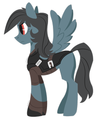 Size: 819x1013 | Tagged: safe, artist:dbkit, derpibooru import, oc, oc only, oc:tempest blackwind, pegasus, pony, blank flank, clothes, fimfiction, solo