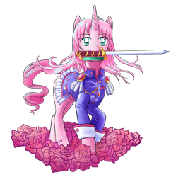 Size: 700x723 | Tagged: safe, artist:los-chainbird, derpibooru import, female, mare, mouth hold, ponified, revolutionary girl utena, sword, utena tenjou